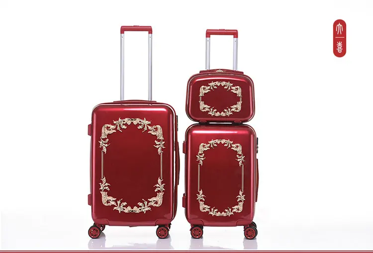 Красный винтажный чемодан на колесиках, набор чемоданов на колесиках в стиле ретро, сумка для путешествий на колесиках
