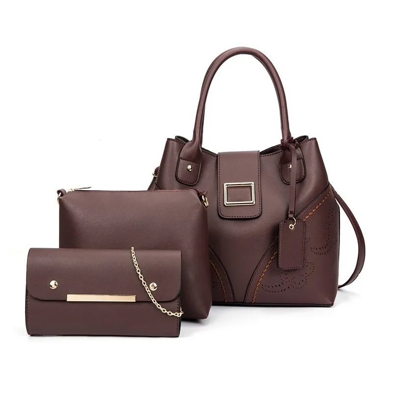 Роскошные женские сумки кожаные женские сумки на плечо 3 комплекта известный бренд дизайнерские женские сумки-мессенджеры Повседневная Сумка-тоут - Цвет: Brown