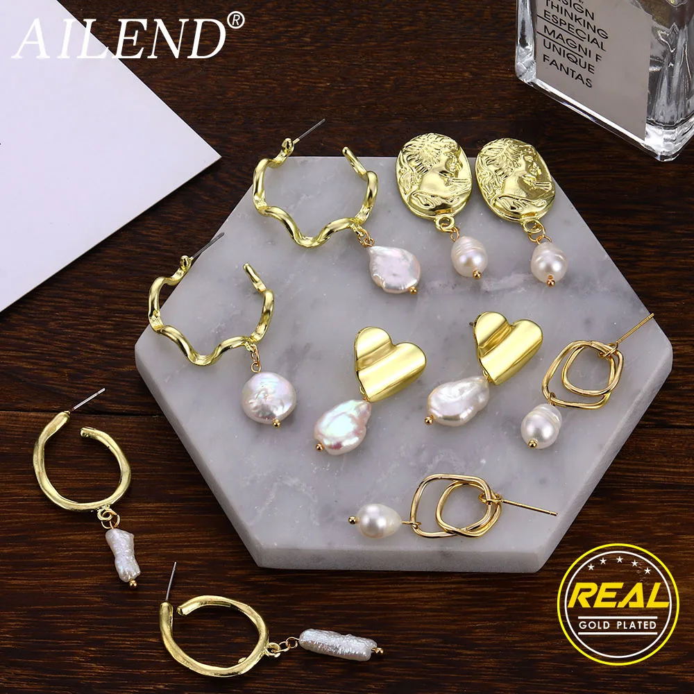 

2019 freshwater pearl earrings statement gift ladies irregular pendant earrings gold fashion long tassel pendant earrings new