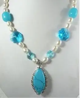 

Free Shipping >> Fashion White Shell Pearl Blue Jade/Crystal Turquoise Pendant Necklace