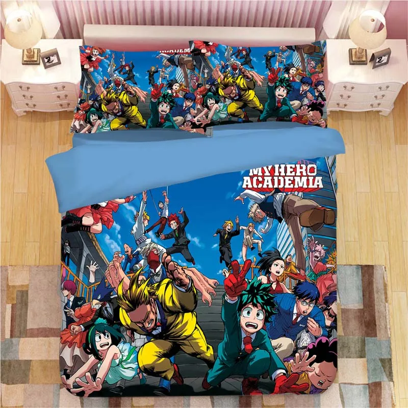 Набор постельного белья с изображением героев мультфильма «Мой герой», пододеяльник, наволочки, аниме, один для всех постельных принадлежностей, льняное постельное белье - Цвет: 4