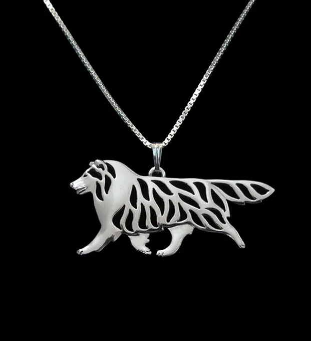 

Gold & silver 1pcs Shetland Sheepdog Movement Necklace 3D Cut Out Puppy Dog Lover Pendant Memorial Necklaces Christmas Gift