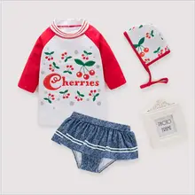 Купальный костюм для девочек; купальный костюм с длинными рукавами и вишневым рисунком; детский популярный весенний купальный костюм для девочек 1-7 лет