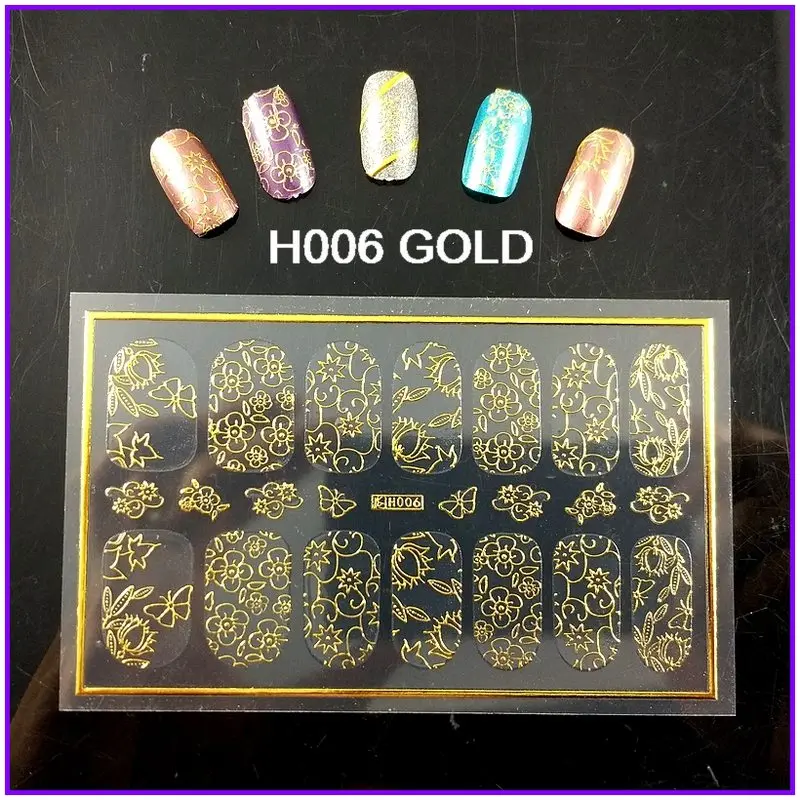 Супер тонкая задняя панель ADHENSIVE 3D дизайн ногтей слайдер стикер полное покрытие серебро золото бабочка Винтаж Тотем цветок лоза H005-008 - Цвет: H006G