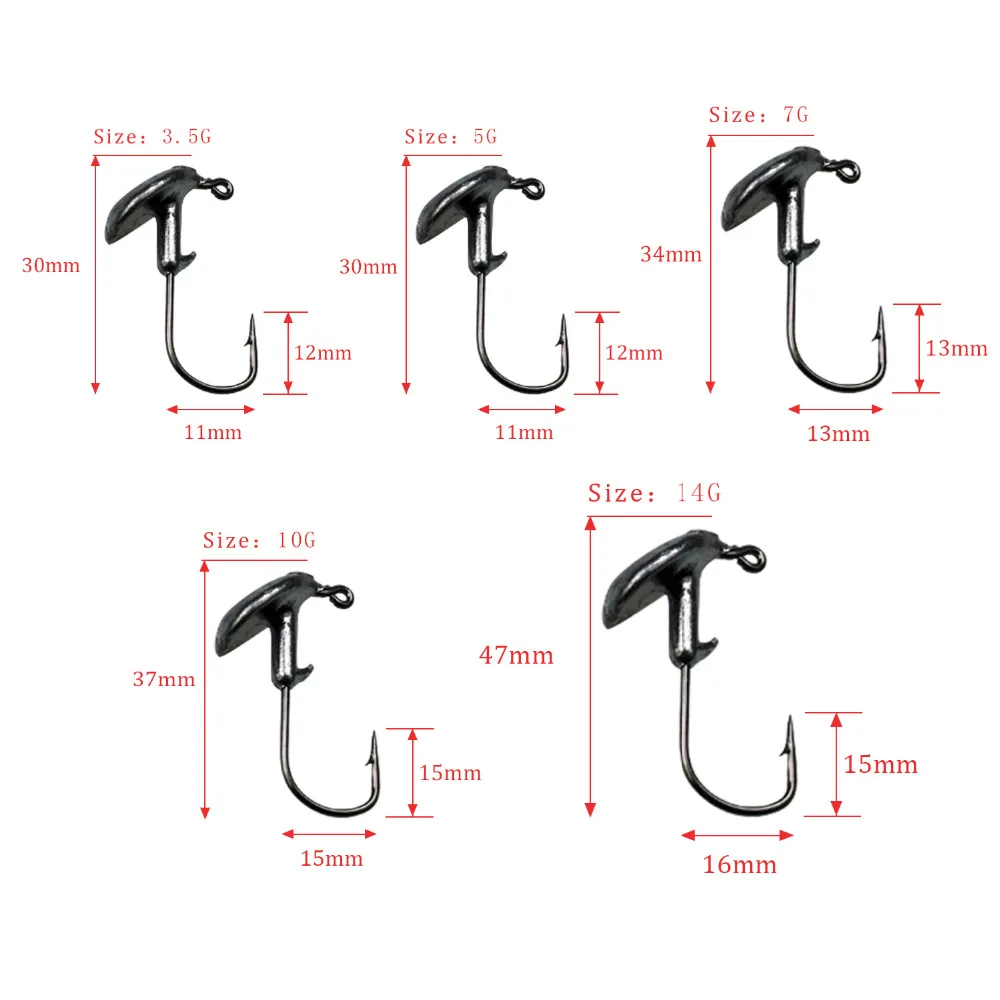 5pcs/lot Jump Jig Head Fishing Hook 3.5g 5g 7g 10g 14g Tumbler Anti-hanging grass Lead Head Fishing Hooks Soft Lure Tackle