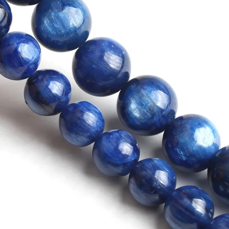 Натуральный AA кианит драгоценный камень бусины для изготовления ювелирных изделий Синяя круглая бусина из натурального камня DIY браслет ожерелье Размер 6 8 мм 15 дюймов