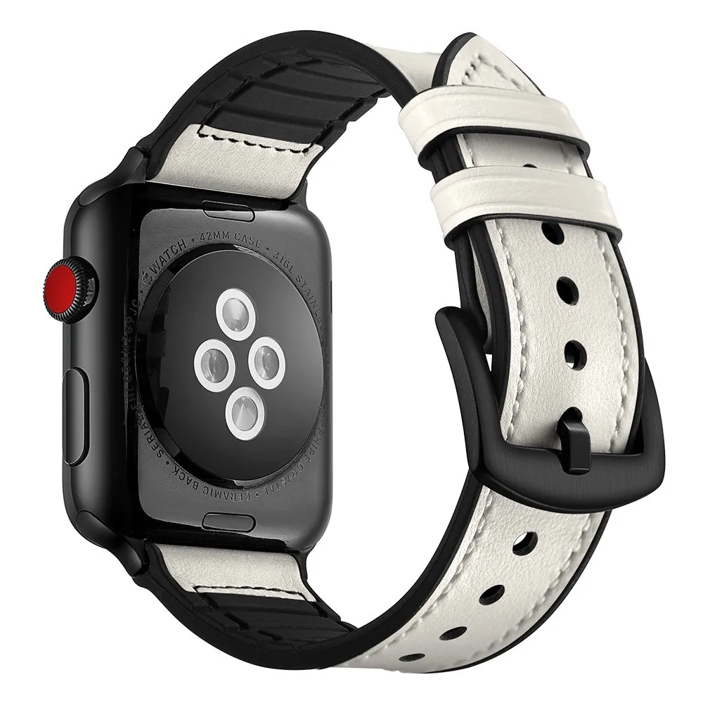 Новый кожаный ремешок для Apple Watch Series 4 3 2 1 черные наручные ремни для iwatch заменить ремень дышащий ремешок 38 40 42 44 мм