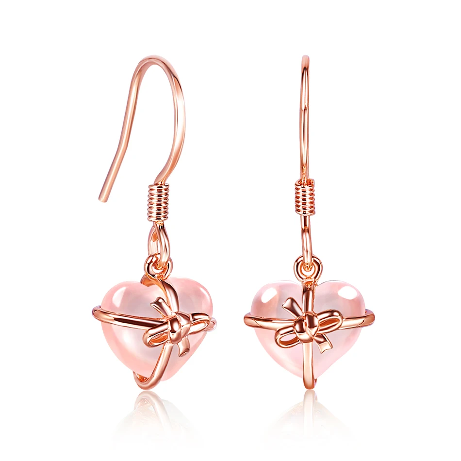ALLNOEL Heart Rose Quartz Women's Earrings  925 Sterling Silver Gold Plated Drop Earring Natural Gemstone Fine Jewelry For Girl  (3)