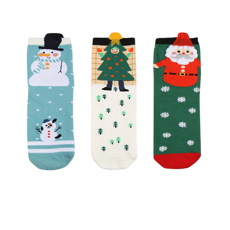3 Pairs Women Christmas Ankle Socks Elk Snowflake Santa Claus Funny