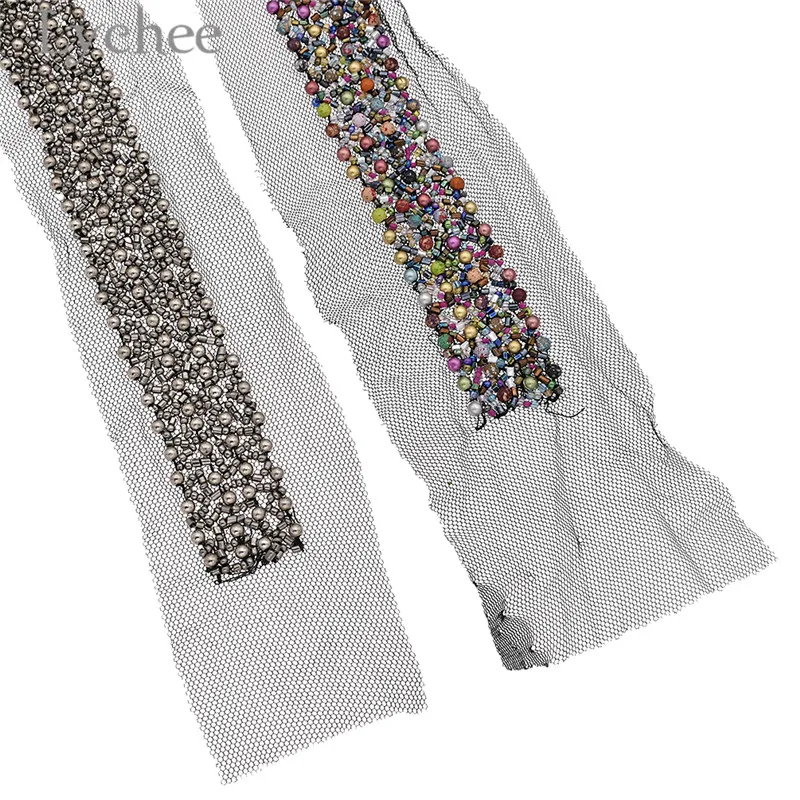 

Lychee 2 Yards Pearl Beaded Lace Trim Crystal Mesh Lace Ribbon DIY Handmade Sewing Material Supplies