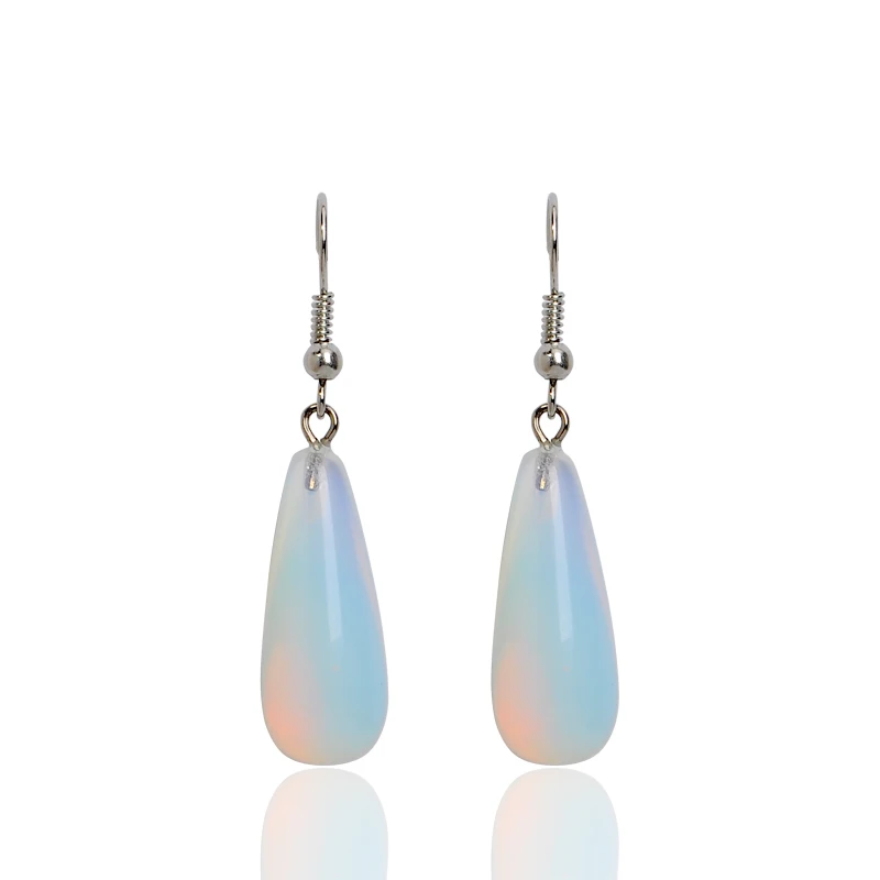 

New Fashion Women Brincos Longos Blue Fire Bright Opal Drop Earrings Natural Stone Transparent Crystal Elegant Fine Jewelry