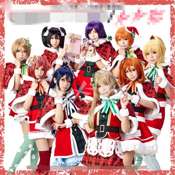 

2017 Anime Lovelive All Member Nozomi Tojo Rin Hoshizora Christmas Cosplay Costume Red Color Chistmas Party Cosplay Uniform