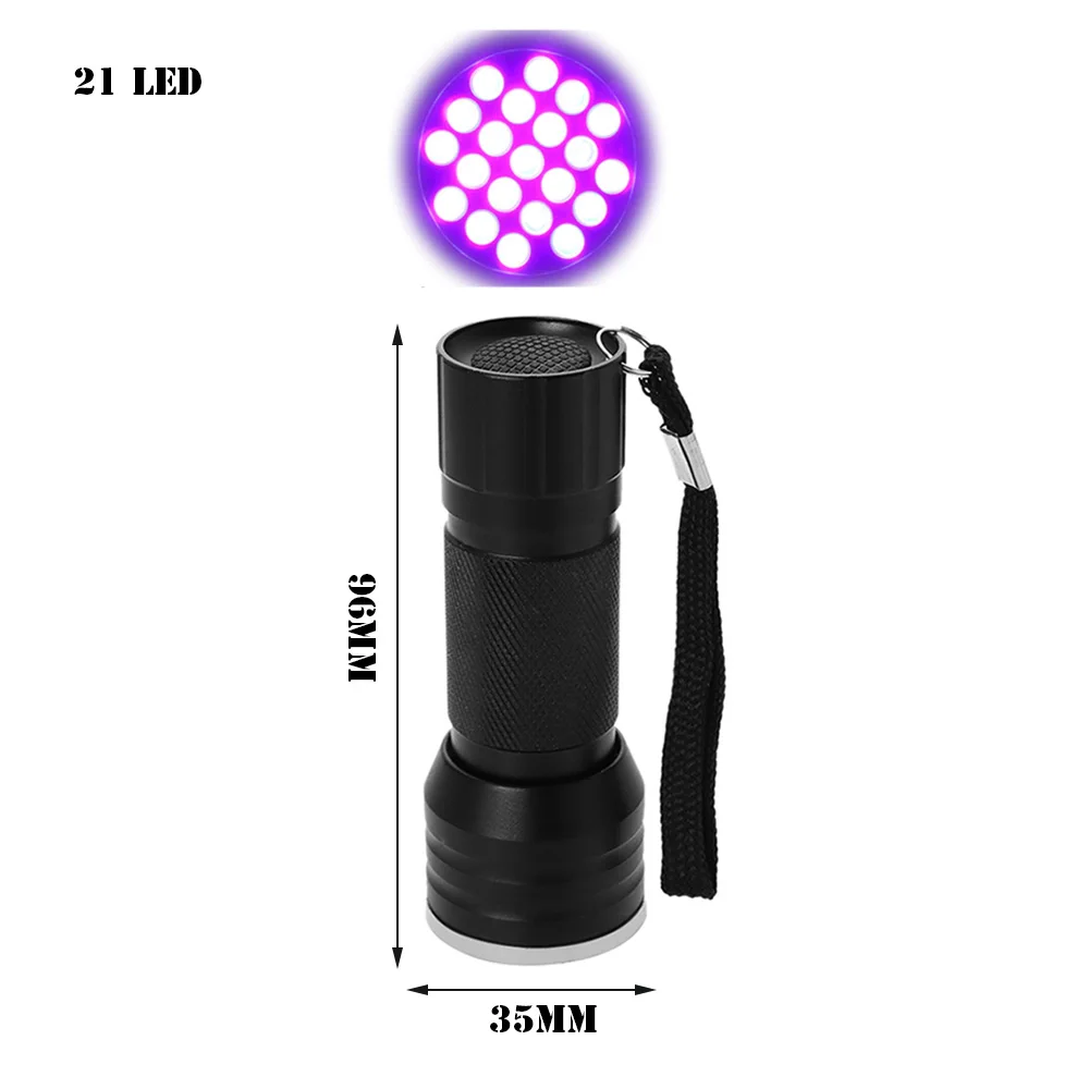 1 шт. УФ ультрафиолетовый фонарь 21 Светодиодный светильник-Вспышка черный светильник 395 нм контрольная лампа фонарь светильник инструменты - Испускаемый цвет: 21 LED
