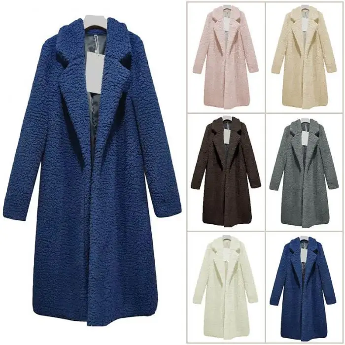 Новое поступление, женская верхняя одежда, пальто с длинным рукавом, теплая, с отворотом, модная, средней длины, однотонная, для зимы