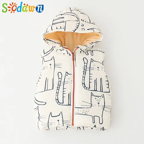 Sodawn/осень-зима г.; жилет для мальчиков и девочек с милым рисунком; рубашка на молнии с капюшоном; плотная удобная одежда для детей - Цвет: Белый