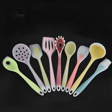 9 Teile/satz Lebensmittelqualität Silikon Kochen Werkzeuge Für Küche Geschlitzt Turner Schaber Löffel Schöpfen Öl Pinsel Küchenutensilien Gesetzt