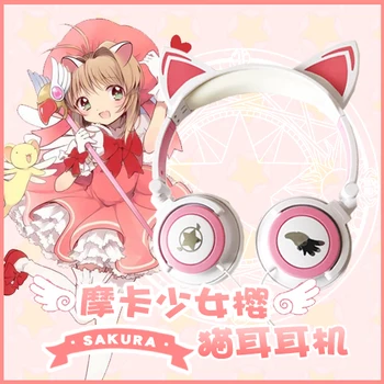

1PCS Sailor Moon CardCaptor Sakura Action Figure Printed Rubber Earphones Cat Ear Headphones with LED Flashing Glowing Light Toy