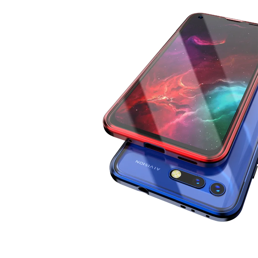 360 كاملة حماية المغناطيسي فليب حافظة لهاتف huawei الشرف الرؤية 20 شفافة شاشة الزجاج المقسى + المعادن إطار الزجاج الغطاء الخلفي