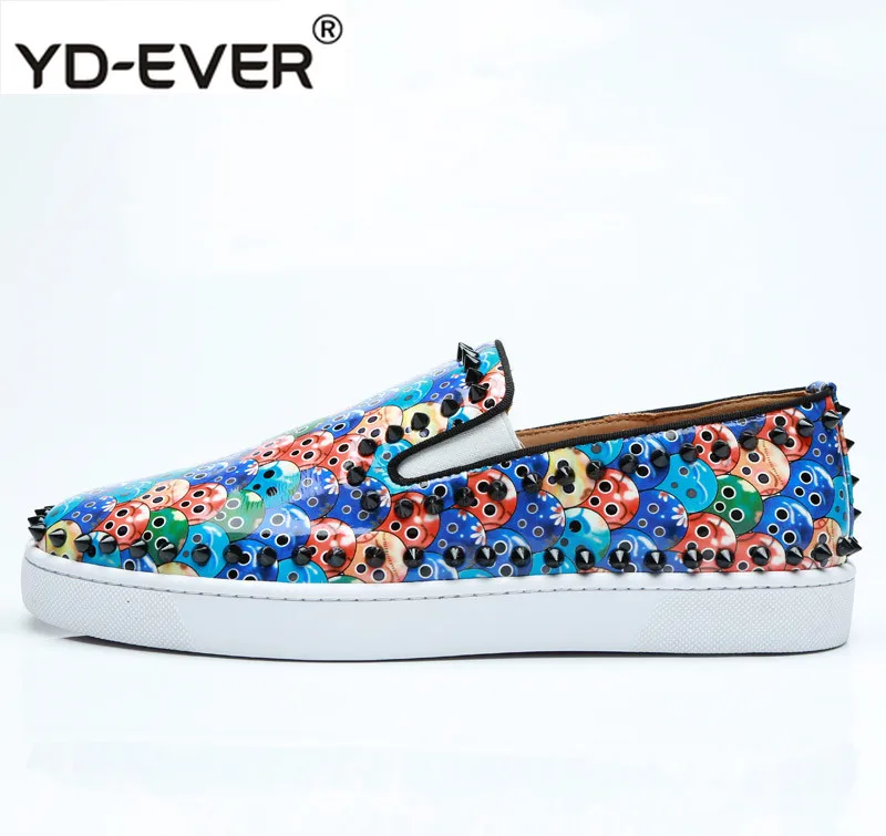 

Luxury Brand Men Flats Shoes Colorful Printed Leather Casual Shoes Mens Spring Autumn Slip On Tenis Fashion Low Top Sneakers