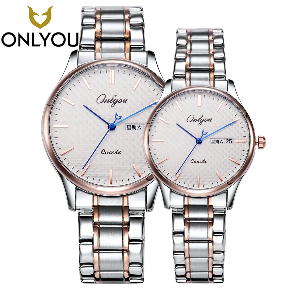 

ONLYOU Lovers Watch Men Quartz Top Brand Luxury Stainless Steel Business Male Clock Women Wristwatch Calendar Ladies Waterproof