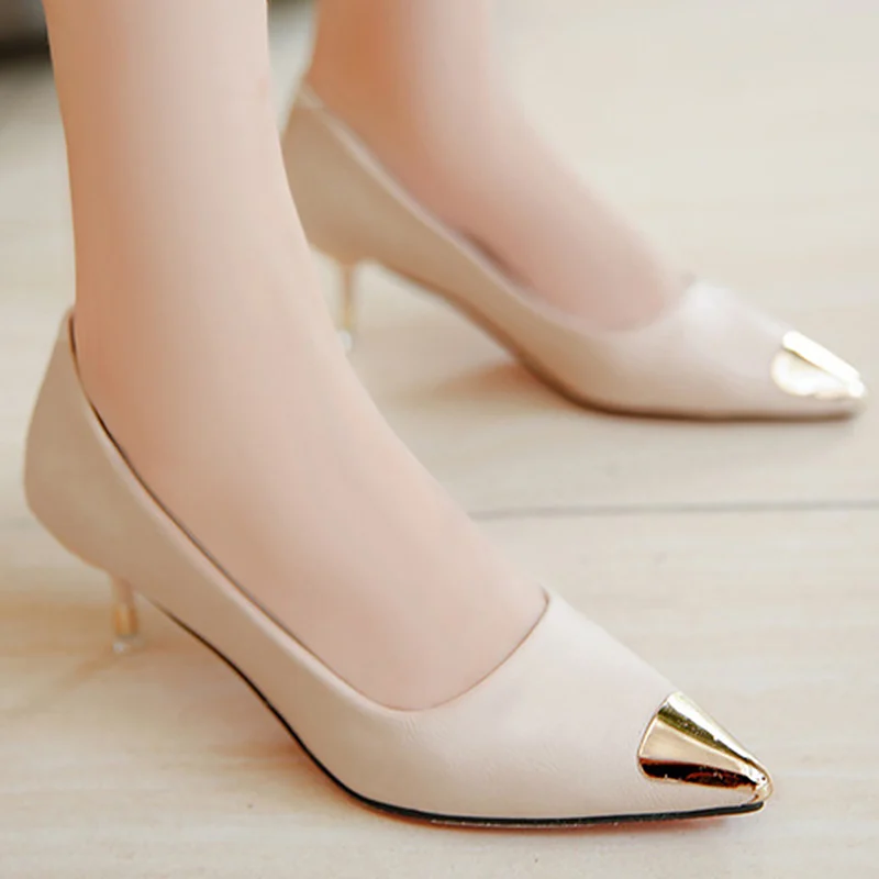 

Women's high heels metal decoration pointed toe designer female high heel shallow elegant style pumps 2018 autumn