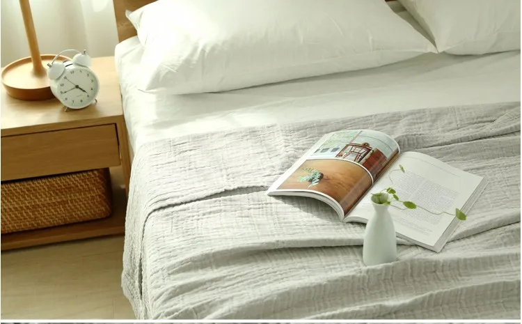Летнее однотонное короткое одеяло из хлопка, 3 слоя, муслиновое детское одеяло для дивана, офисное постельное белье, декоративный домашний текстиль