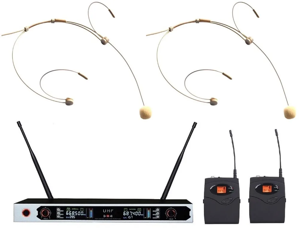 UHF Dual Beige Cordless Headworn Microphone microfone System bolymic | Электроника