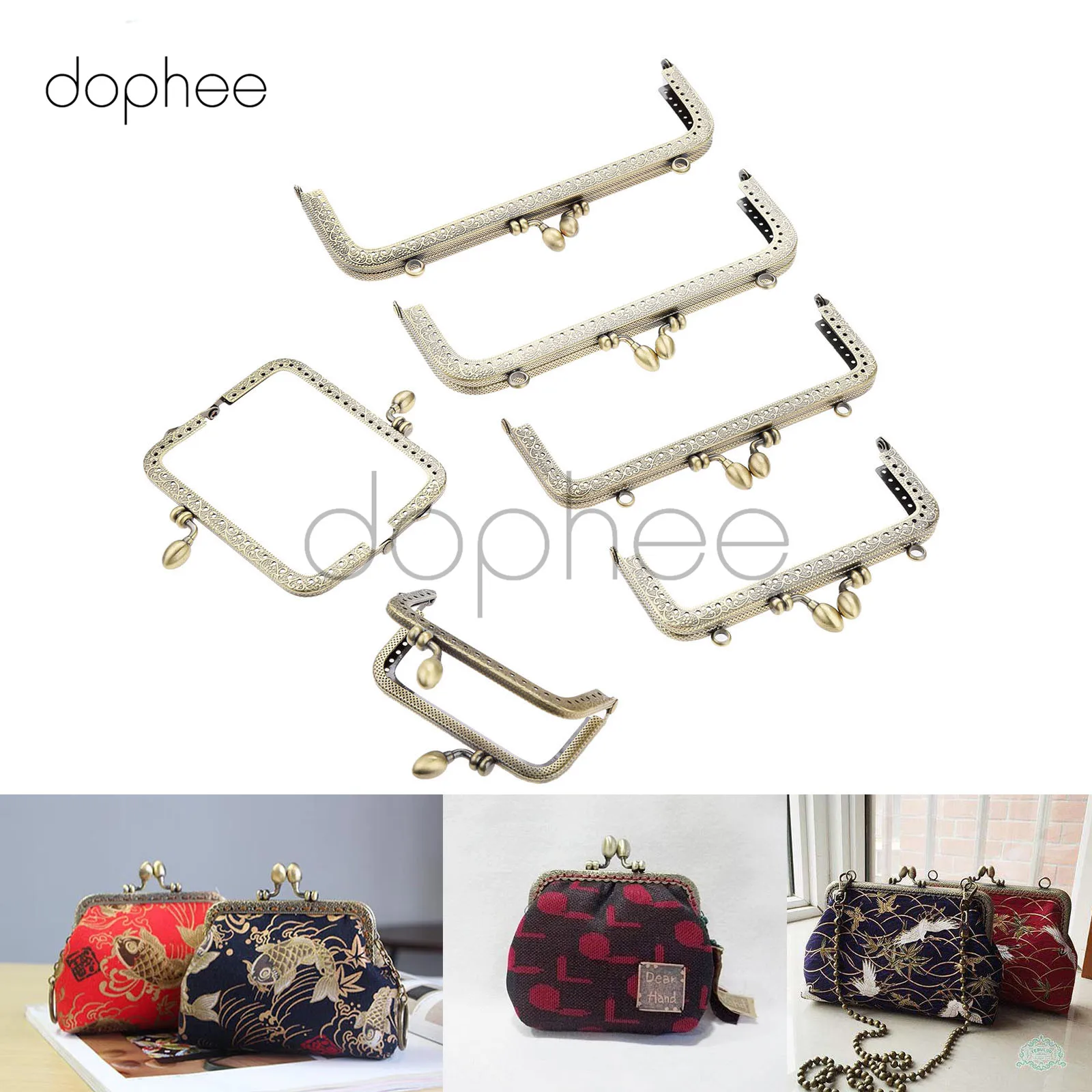 Dophee 2 шт. 15/18/20 см бронзовая квадратная металлическая ручка каркас для кошелька