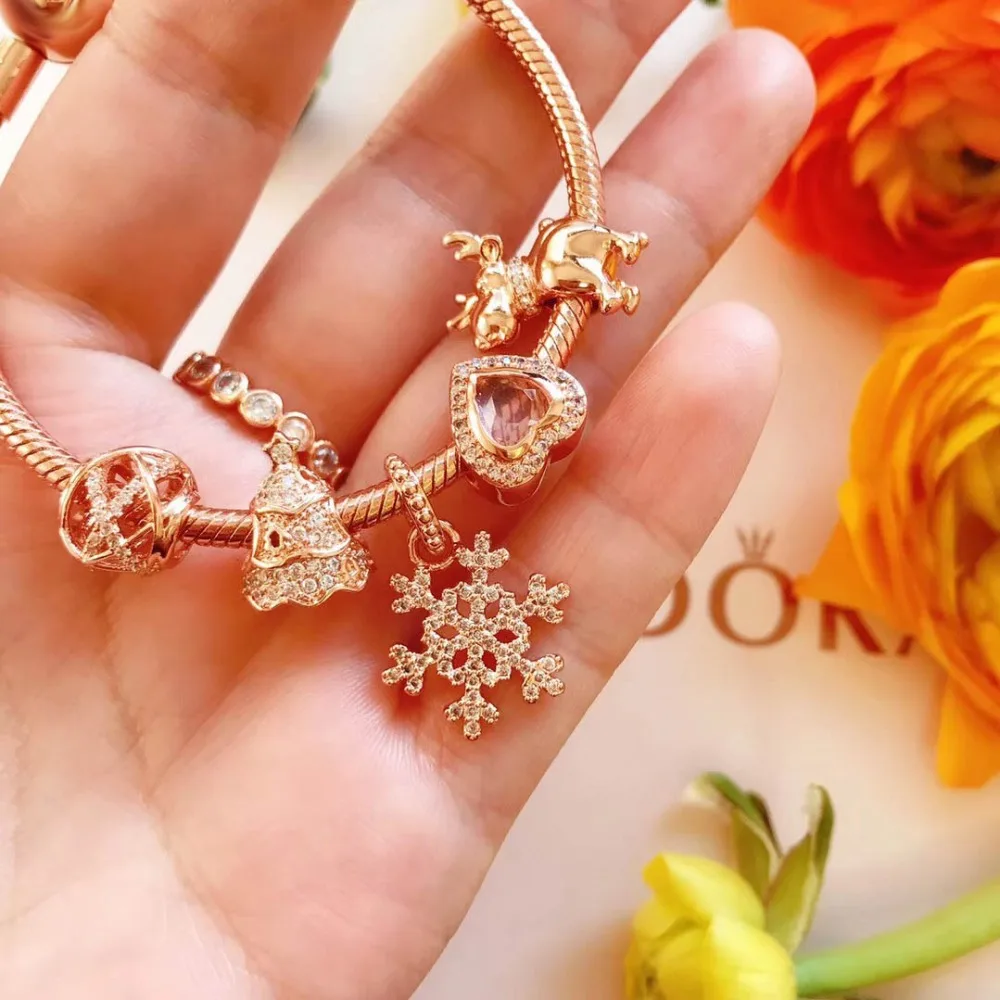 

Original 100% 925 Silver Charm 1:1 Version Rose gold Charm T Beads Charm Copy Jewelry For Women 1:1 With Logo Bracelet