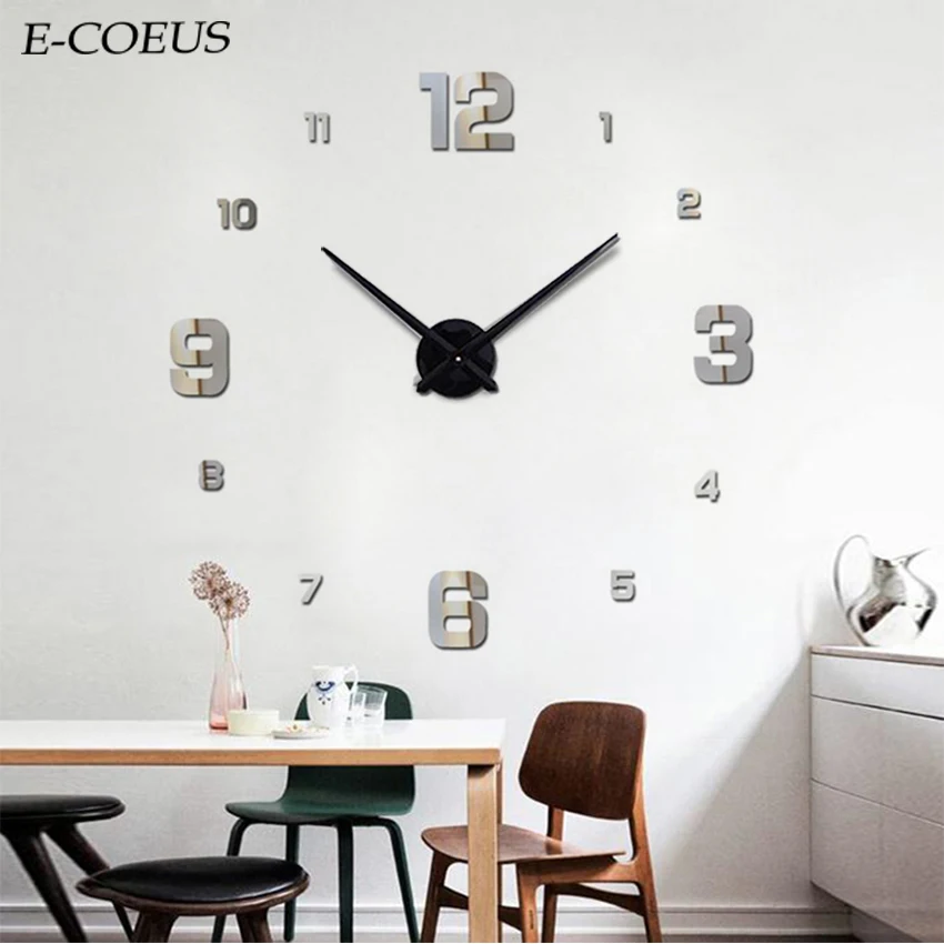 

2018 Exquisite Beautiful New Arrival Sticker Living Room Decor Diy Large Mirror Digital Wall Clock watches Quartz clocks saat