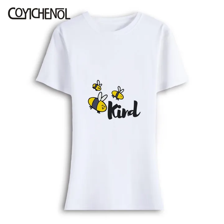 Bee kind оверсайз настроить печать футболка женская повседневная с коротким рукавом топы большого размера сплошной цвет Топ o-образным вырезом Повседневная футболка - Цвет: Коричневый