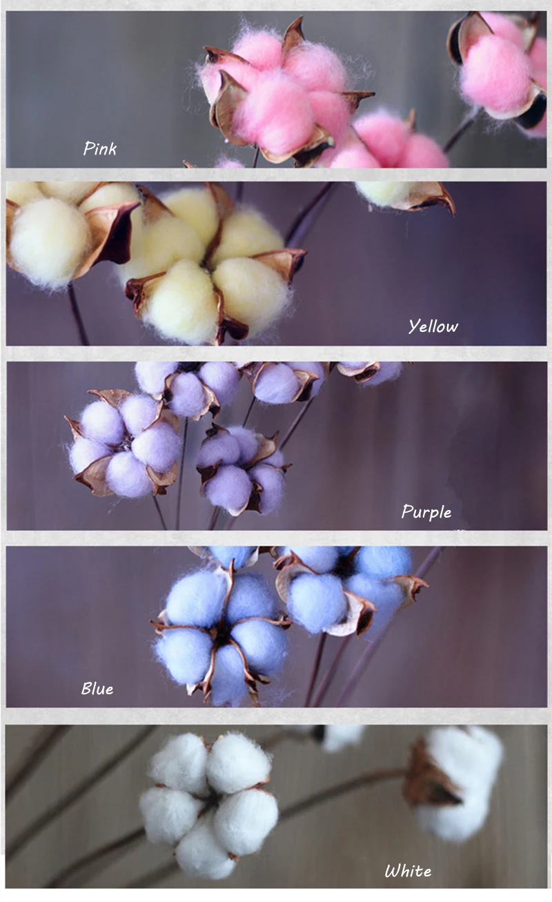 JAROWN Artificial Colorful Cotton Flower Branch Home Furnishings Flower Arrangement Art Wedding Decor Cotton Dried Flowers (15)