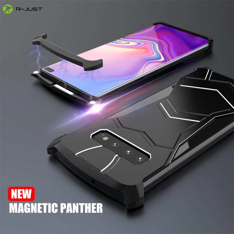 

R-Just For Samsung Galaxy S10 Plus S10e Magnetic Case Slim Magnet Metal Bumper Back Cover Coque For Samsung Note 9 Note9 S10 E