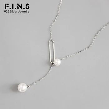 

F.I.N.S 2019 Fashion Long Necklaces S925 Sterling Silver Pendant Necklace Pearl Necklace Ornaments Fine Jewelry