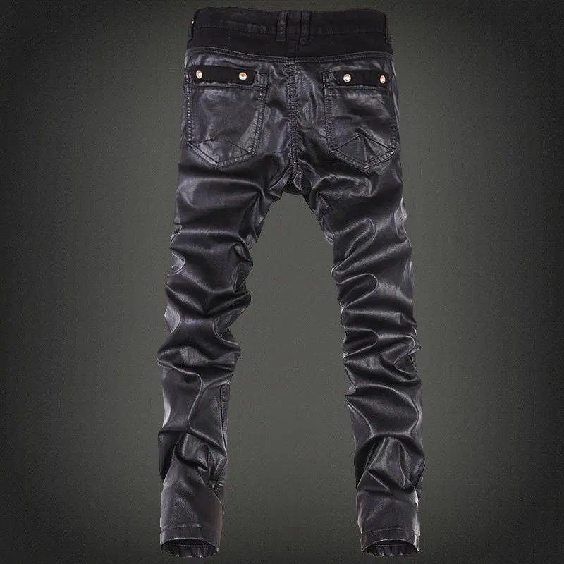 Новое поступление, мужские джинсы из искусственной кожи, джинсы для мужчин, черные итальянские прямые джинсы, Мужские повседневные штаны из искусственной кожи, Размер 27-36