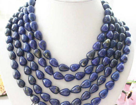 

N1936 Long 100" 14mm nature drip blue lapis lazuli bead necklace