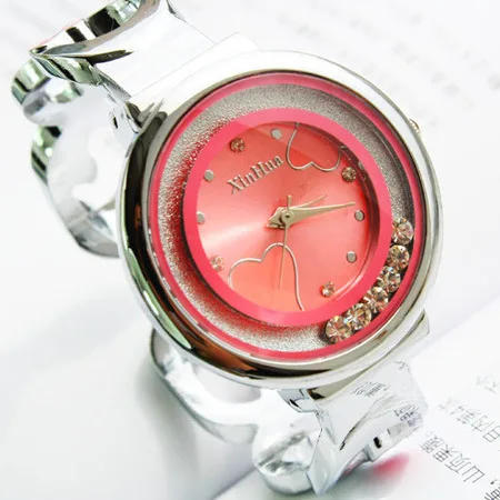 

Luxury Women Bangle Heart Rolling Rhinestone Quartz Fashion bracelet watch crystal steel brand round dial wristwatch relogios