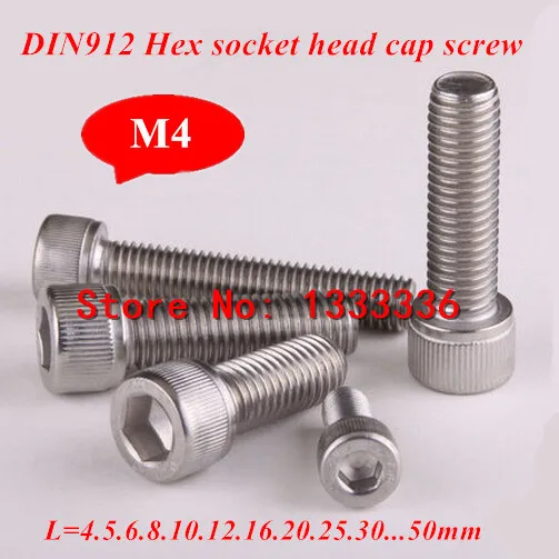 

50pcs M4 Series DIN912 Hex Socket Head Cap Screw M4*4/5/6/8/10/16/20..50mm Hexagon cylinder bolt screws