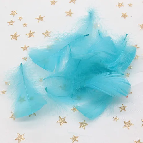 Натуральные гусиные перья 8-12 см, цветные плавающие перья для рукоделия, головной убор, сделай сам, ювелирный материал, аксессуары, 100 шт - Цвет: Lake blue