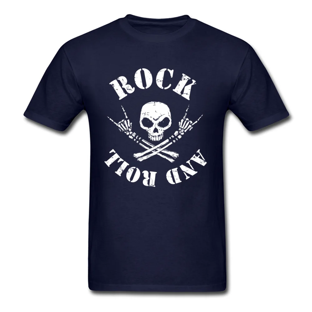 ROCK N ROLL Male 2018 Birthday Tops Tees Round Collar Thanksgiving Day 100% Cotton T Shirts Normal Short Sleeve Tee-Shirts ROCK N ROLL navy