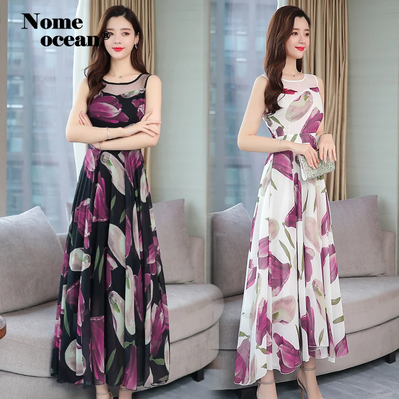 

Elegant Oversized Maxi Dresses Floral Print Sleeveless Gauze Patchwork Womens Long Dresses 2019 Summer Plus Size Dress M19051601