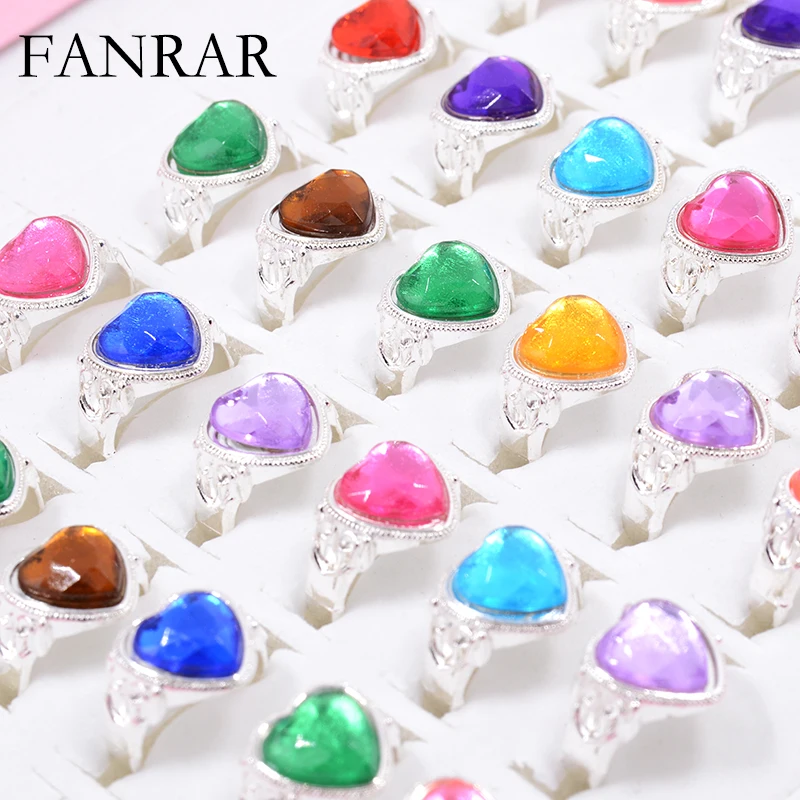 

10pcs Cute Heart Girl Rings Silver Color Imitation Rhinestone Rings for Baby Children Kids Jewelry Ring Party Gift