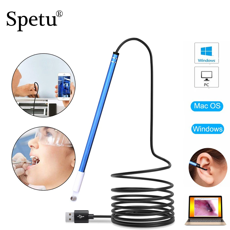 

Spetu 5.5mm HD Visual Ear Cleaning Spoon USB Endoscope Personal Health Care Camera USB PC Window Mac In-Ear Care Endoscope