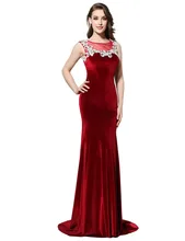 Burgund Prom Dresses 2016 Appliqued Samt Formale Abend importierte partei-kleid Lange vestido de formatura longo