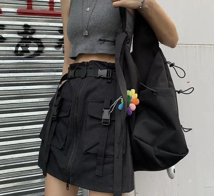 Новая летняя юбка Harajuku wild a word юбка на молнии с карманами