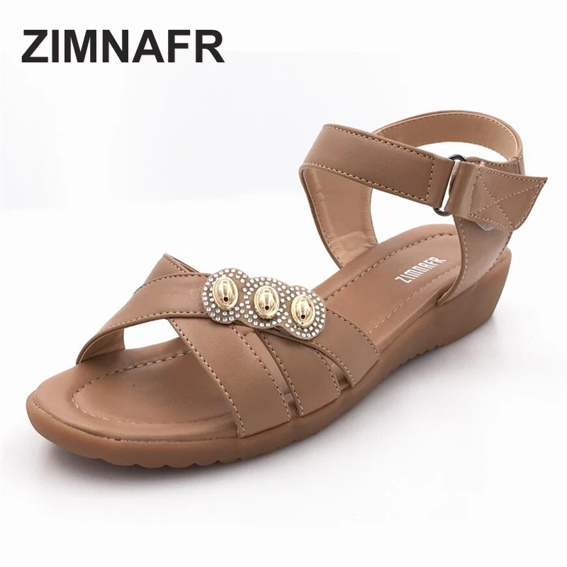 

woman sandals 2017 summer genuine leather mother sandals flat soft roman anti-skid plus size platform female sandals 35-43
