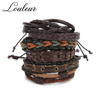 

Louleur 6PCS/Set Multi-layer Leather Bracelet Set Handmade Rope Braid Charm Bracelets Men Women Punk Vintage Indian Jewelry 2019