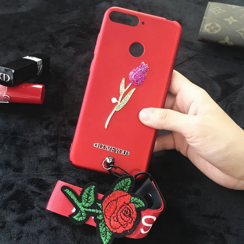 

Y9 2018 Fashion 3D Rose Stud Rivet Wrist Strap Y5 Y6 Y7 prime 2018 Phone Case Cover For Huawei Nova 2i 3 3i P Smart honor 10 P20