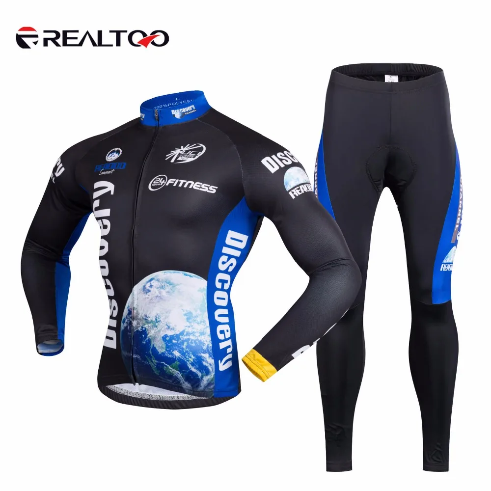 REALTOO Men's Long Sleeve Bike Jersey Pants Set Elasticity Light Thin