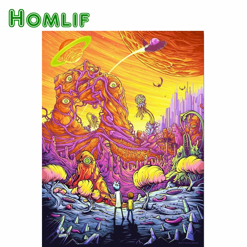 

HOMLIF full diamond embroidery bead patterns square 5d diy diamond Painting Rick and Morty puzzle anime Needlework picture home